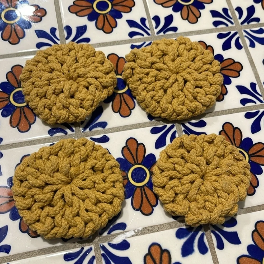 Set of four Boho yarn, handmade coasters